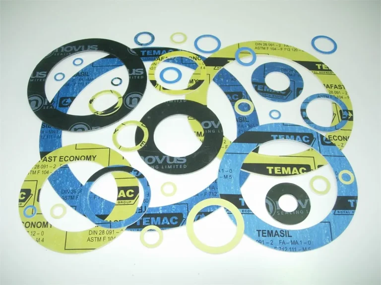 Stack of asbestos-free fibre sheet gaskets cut to flange dimensions