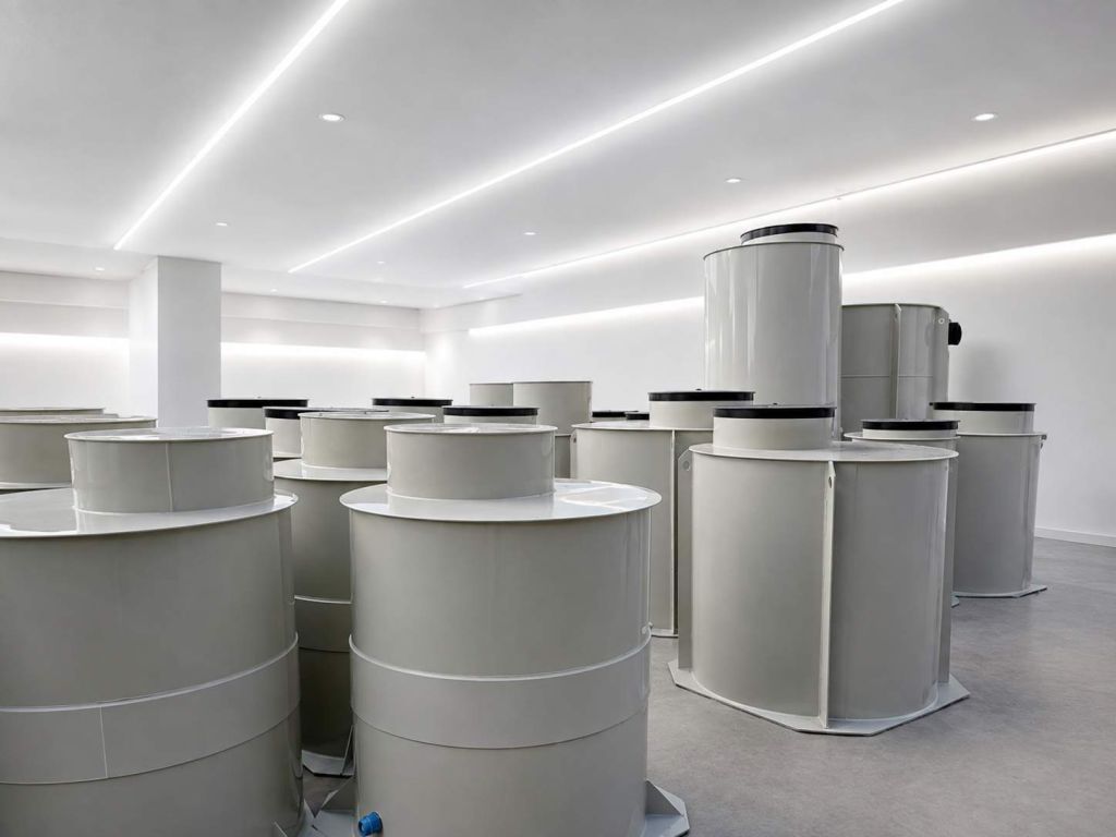 Welded plastic water meter pits in the production hall