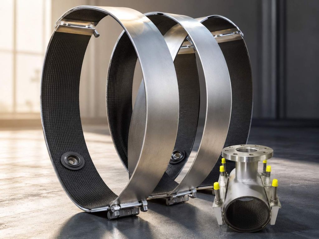 Stainless steel pipe repair straps and clamps in various diameters