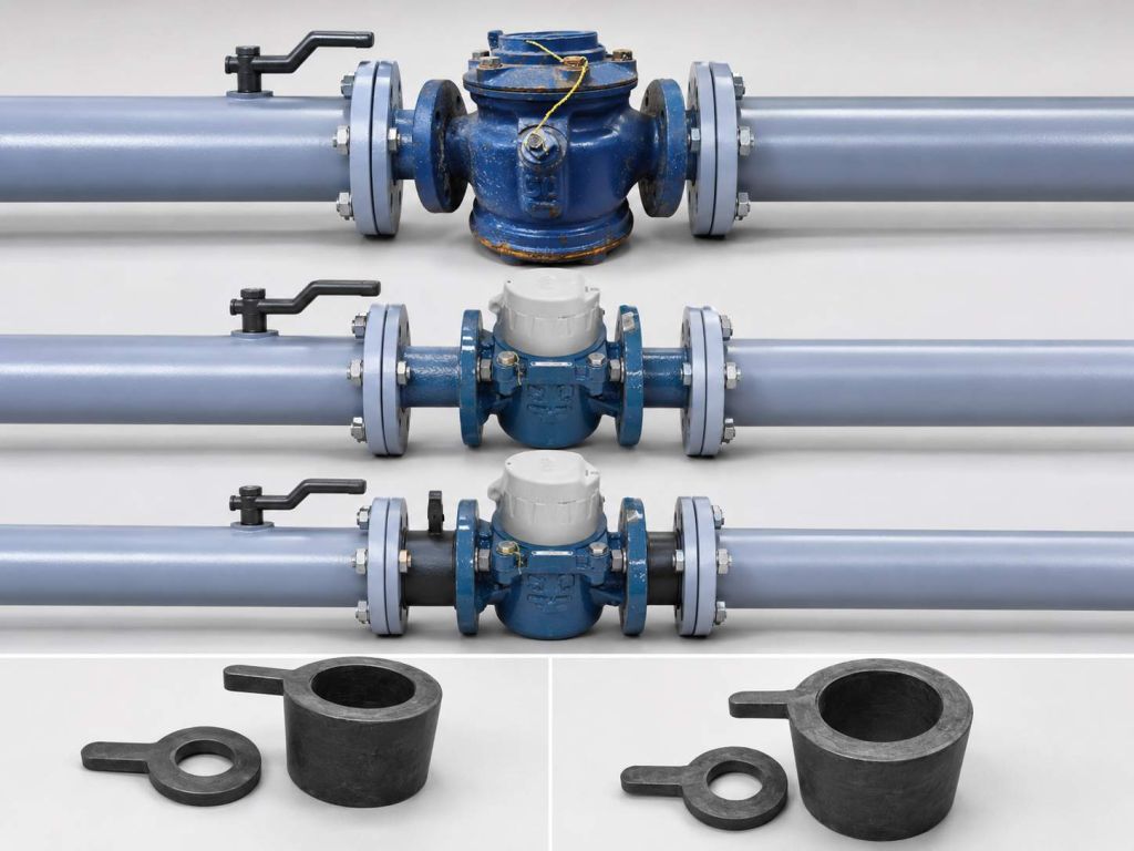 Pipeline fittings with rubber spacer components