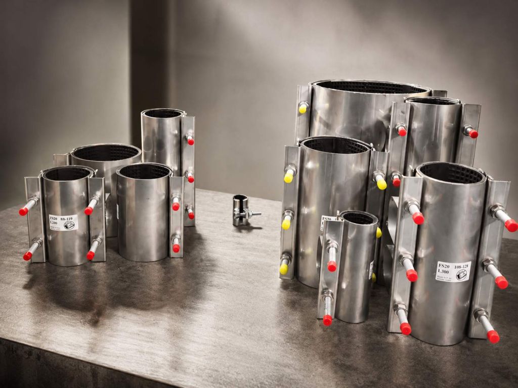 Group of stainless steel pipe repair clamps