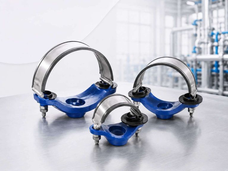 Blue tapping saddles with stainless steel straps
