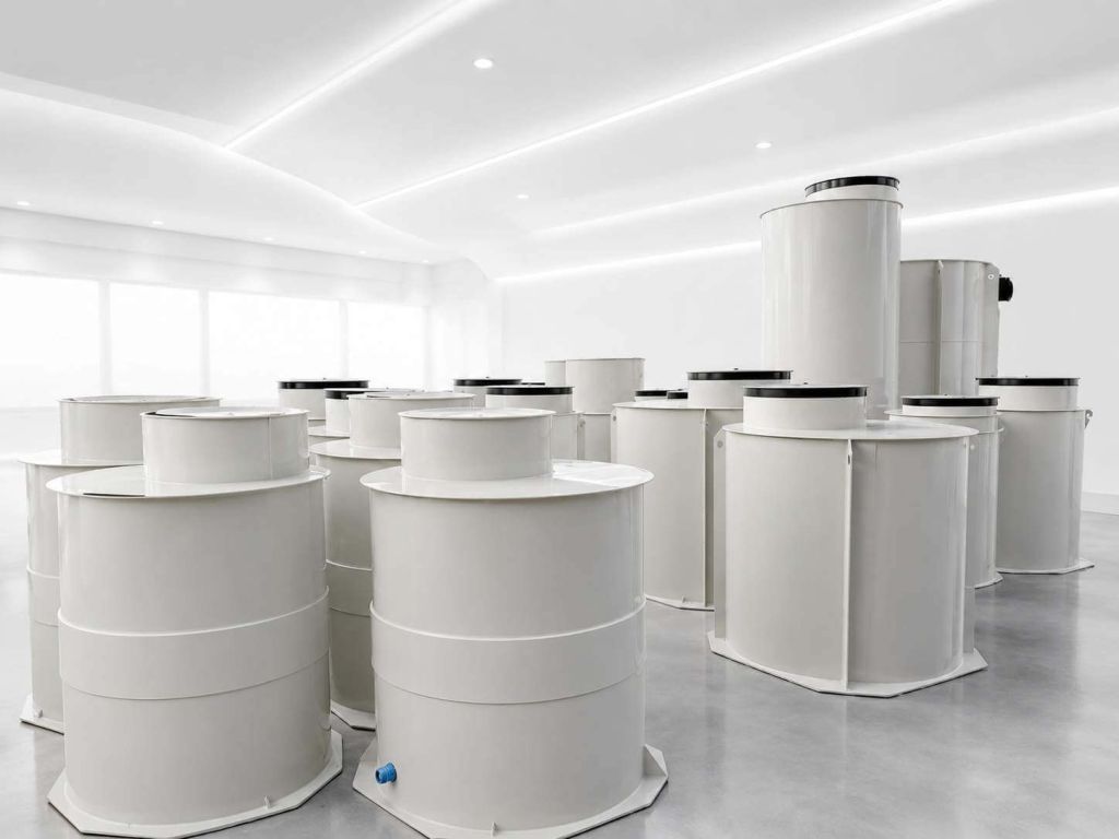 Welded plastic water meter pits and custom tanks in the production hall