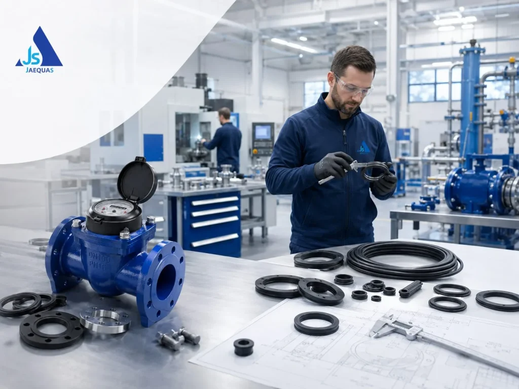 Technician assembling rubber sealing components in the JAEQUAS workshop