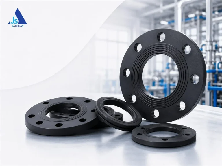 Black vulcanized rubber flange gaskets and a stainless flange ring